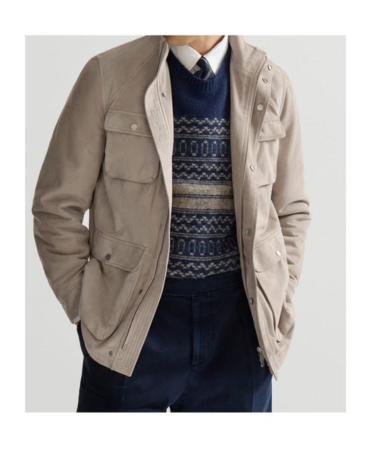 Brunello Cucinelli Natural Suede Unlined Safari Jacket for men