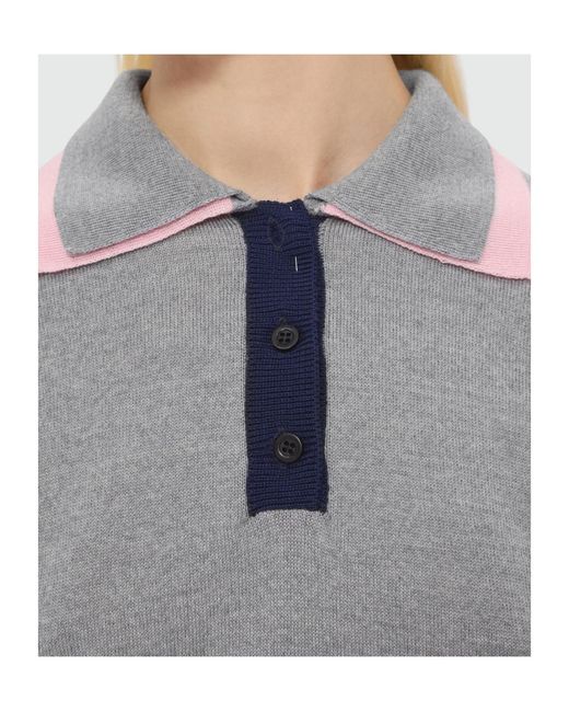 MSGM Gray Contrast Trim Polo Knitted Top