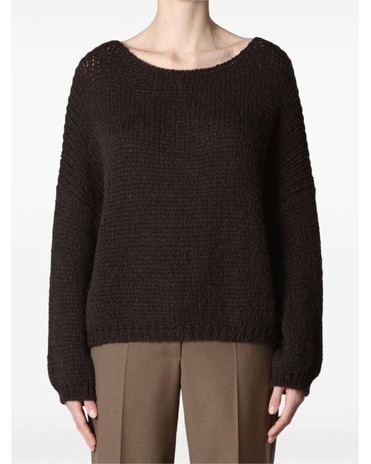 Roberto Collina Black Slouchy Boatneck Chunky Knit Sweater