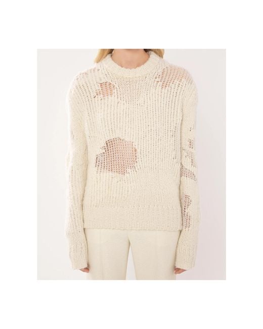 Chloé White Generous Chunky-Knit Distressed Jumper