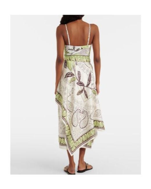 Tory Burch White Printed Silk Satin Midi Skirt