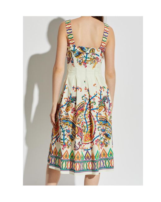 Etro White Paisley-Printed Pleated Midi Dress