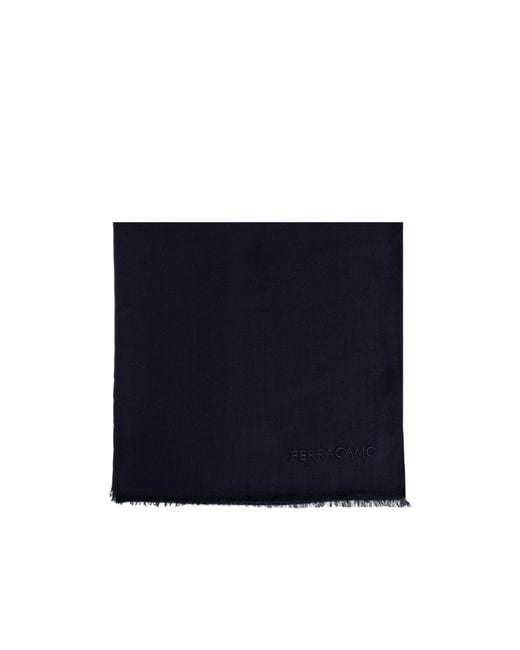 Ferragamo Black Logo Embroidered Frayed-Edge Scarf for men