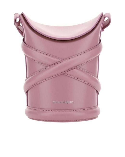 McQueen Pink The Curve Logo Embossed Bucket Bag