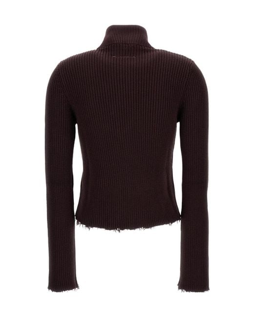 MM6 by Maison Margiela Black Knitted Distressed Zip-Up Cardigan