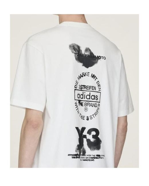 Y-3 White Graphic Printed Crewneck T-Shirt for men