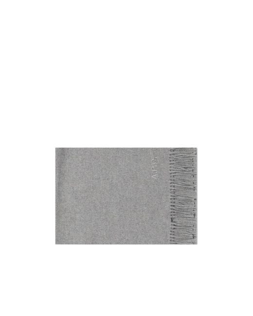 A.P.C. Gray Logo-Embroidered Fringed-Edge Scarf for men