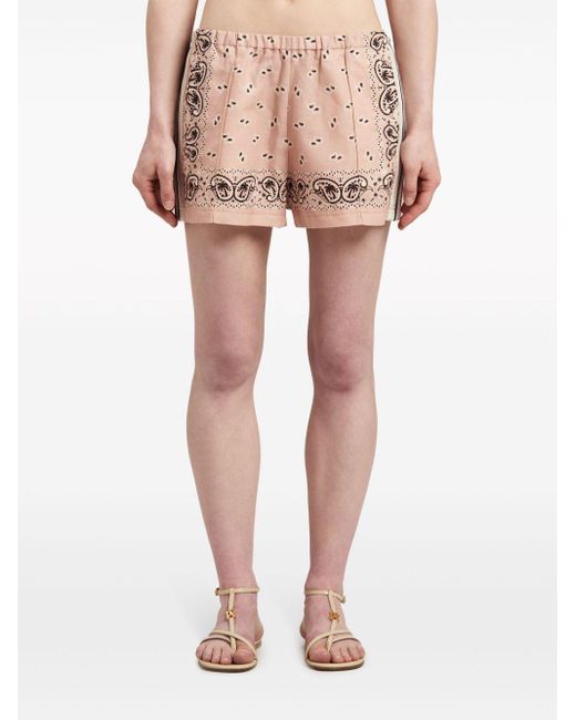 Palm Angels Natural Paisley-Printed Side Stripe Detailed Track Shorts
