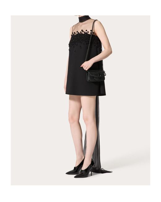 Valentino Black Embellished Mock Neck Mini Dress