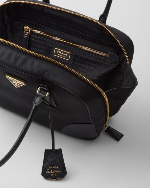 Prada Black Re-Edition 1978 Medium Re-Nylon And Saffiano Leather Two-Handle Bag