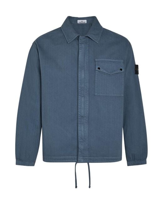 Stone Island Blue Herringbone Cotton Jacket for men