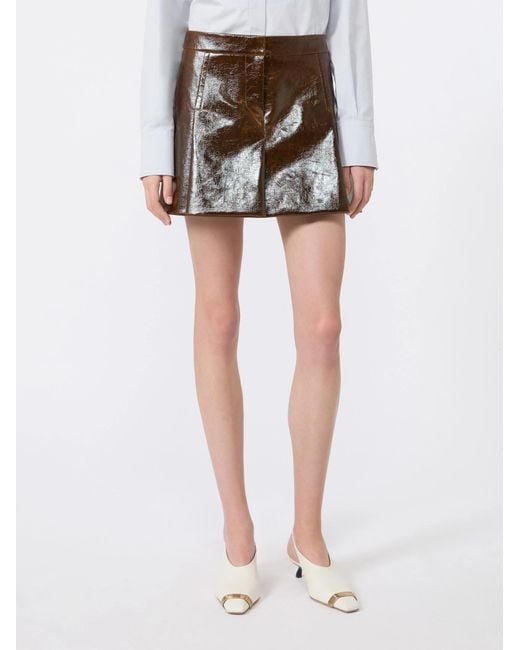 Sportmax Brown Patent-Finish A-Line Mini Skirt