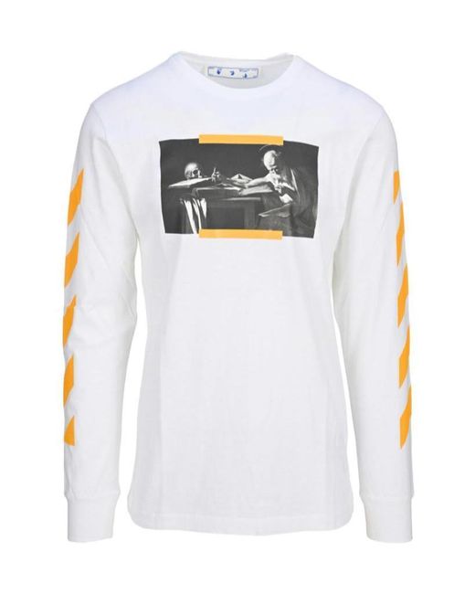 Off-White c/o Virgil Abloh White Caravaggio Painting Printed Crewneck T-Shirt for men