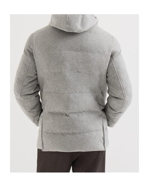 Brunello Cucinelli Gray Hooded Padded Coat for men