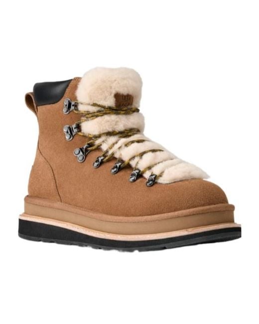 Ugg Brown X Sacai Fur-Trim Lace-Up Ankle Boots for men