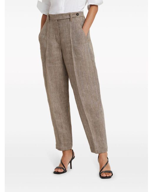 Brunello Cucinelli Gray Mid-Rise Tapered Leg Trousers