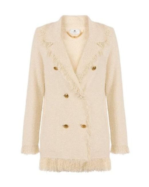 Elisabetta Franchi Natural Fringed Bouclé Knit Jacket