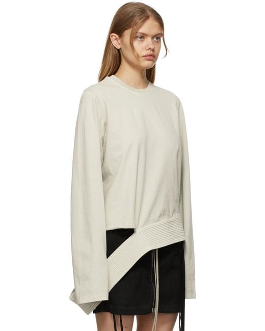 Rick Owens White Logo Round Neck Asymmetrical Pullover
