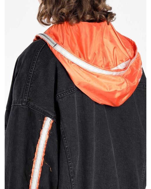 Heron Preston Black Hooded Denim Coat for men