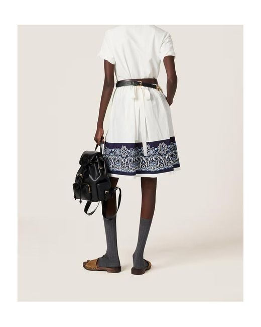 Miu Miu White Slubbed Poplin Dress With Print