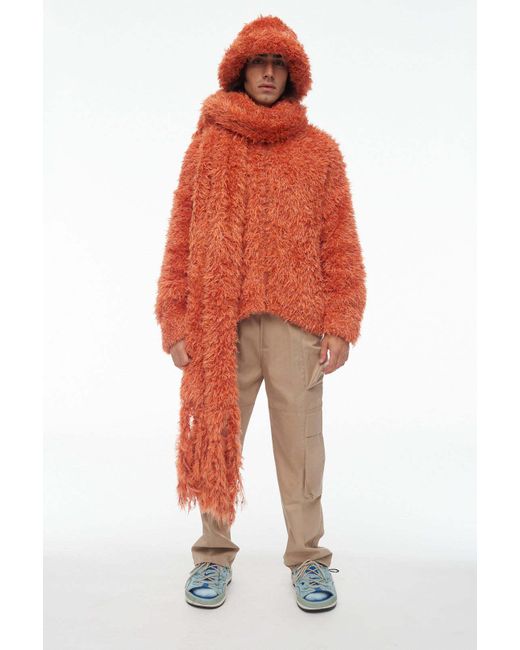 Bonsai Orange Fluffy Frayed Scarf for men
