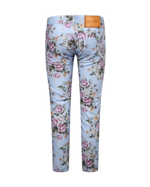 DSquared² Blue Floral Print Cropped Trousers