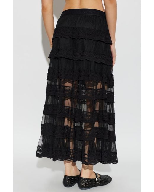 AllSaints Black Elastic Waist Midi Skirt