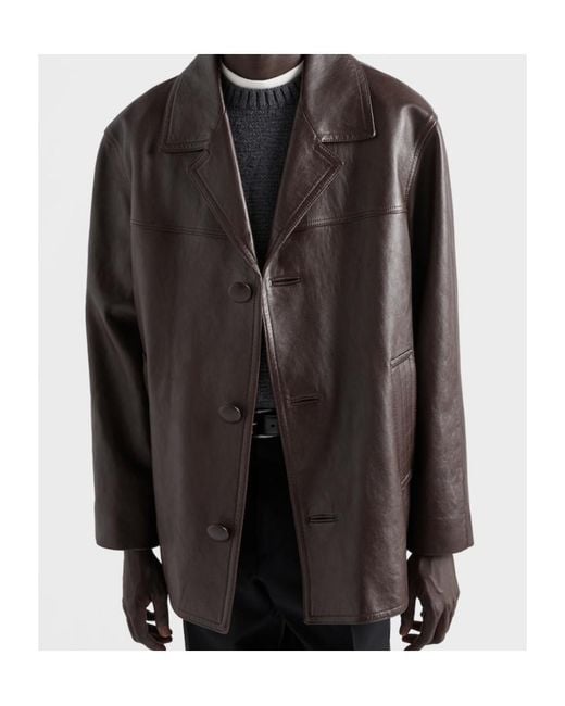Prada Brown Nappa Leather Caban Jacket for men