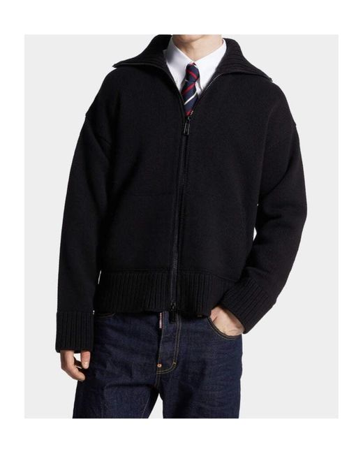 DSquared² Black Fake Stitch D2 Zipped Cardigan for men