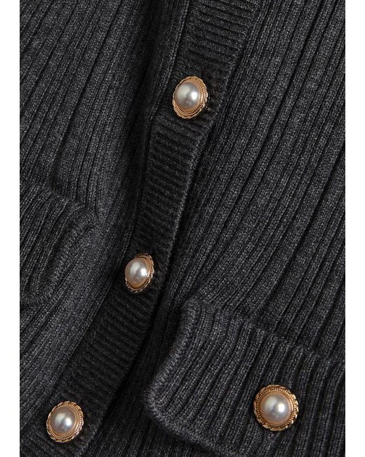 Self-Portrait Black Layered Knit And Twill Midi Dress