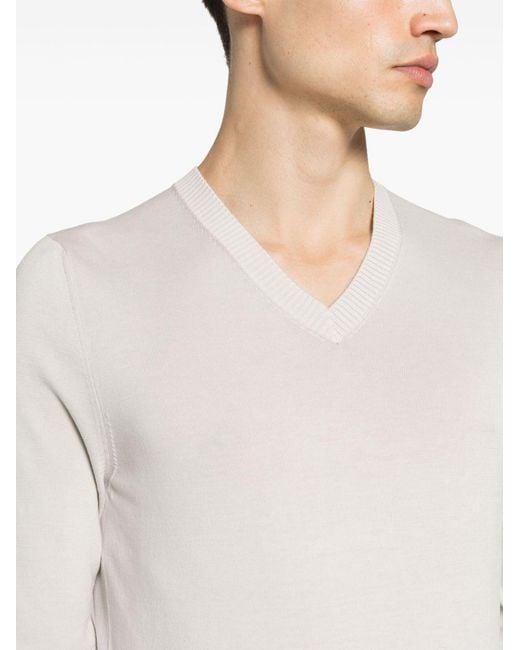 Malo White V-Neck Cotton Jumper for men
