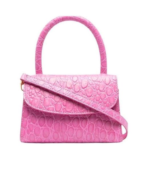 By Far Pink Imitation Crocodile Embossed Mini Handbag