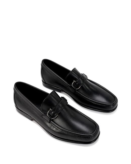 Ferragamo Black Logo Buckle Business Casual Shoes for men