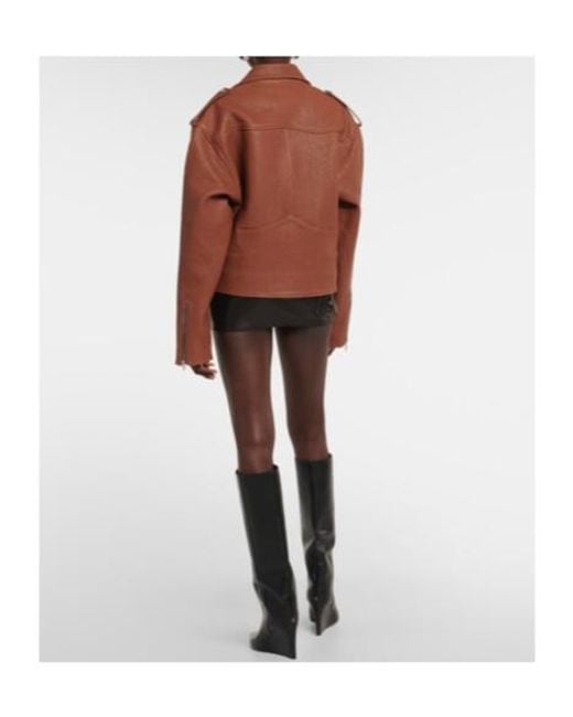 David Koma Brown Oversized Leather Jacket