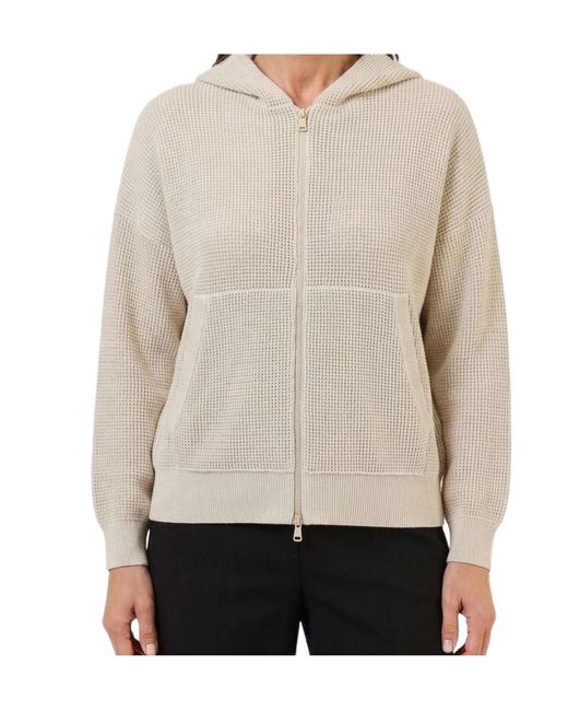 Brunello Cucinelli White Zip-Up Knitted Hoodie