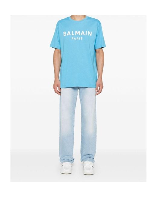Balmain Blue Straight Leg Washed Denim Jeans for men