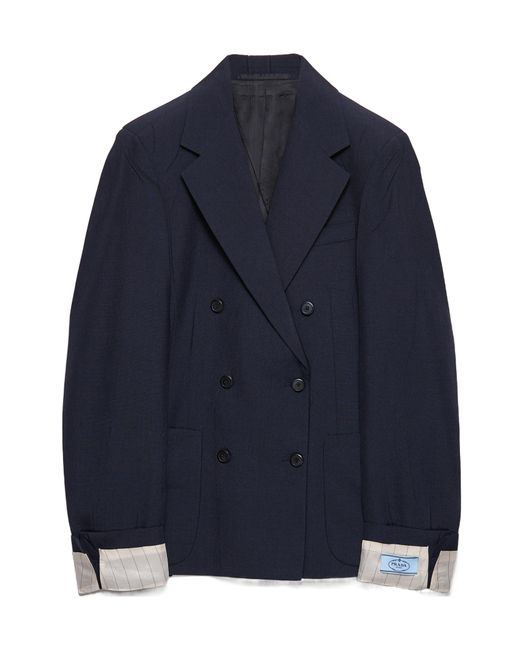 Prada Blue Double-Breasted Kid Mohair Jacket