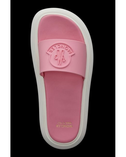 Moncler Pink Debossed-Logo Leather Slides