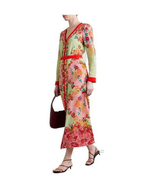 Saloni White Lea Belted Floral-Print Silk Crepe De Chine Maxi Dress