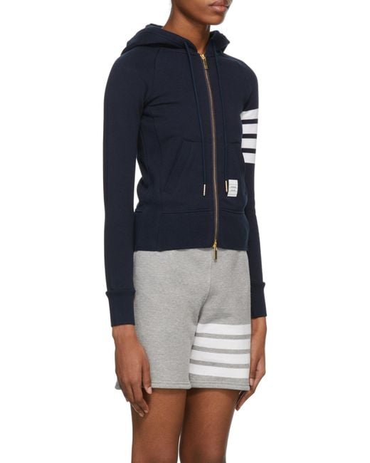 Thom Browne Blue 4-Bar Striped Zip-Up Hoodie