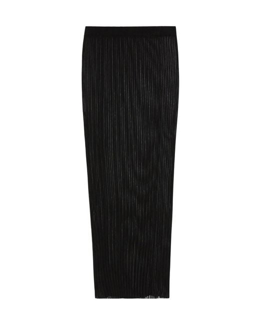 Sportmax Black Sheer Ribbed Knit Midi Skirt