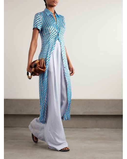 Dries Van Noten Blue Striped Midi Shirt Dress