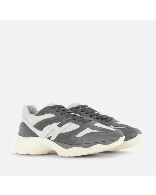 Hogan Gray H Logo Patch Panelled Sneakers for men