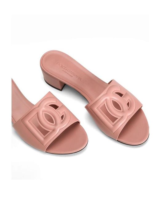 Dolce & Gabbana Pink Dg Logo Leather Mule