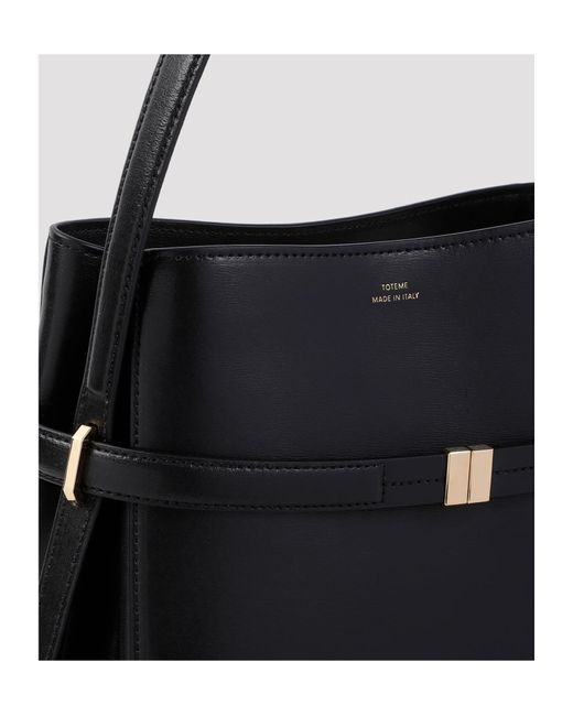 Totême Black Totême Logo Detailed Belted Bucket Bag
