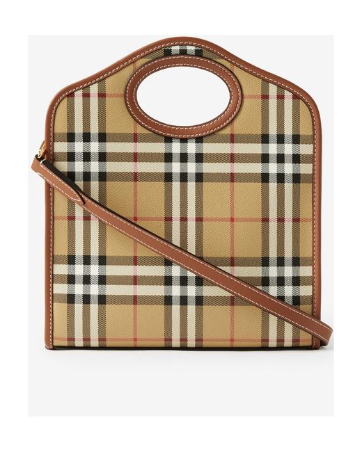 Burberry Brown Hollow-Handle Checkered Mini Tote Bag