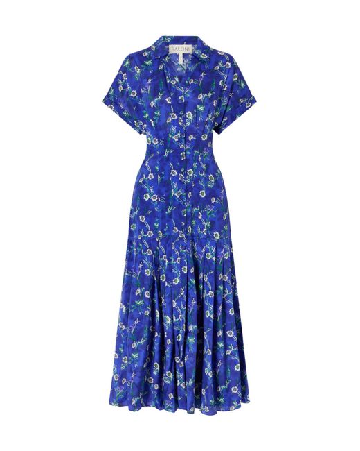 Saloni Blue Floral-Printed Chiffon Midi Dress
