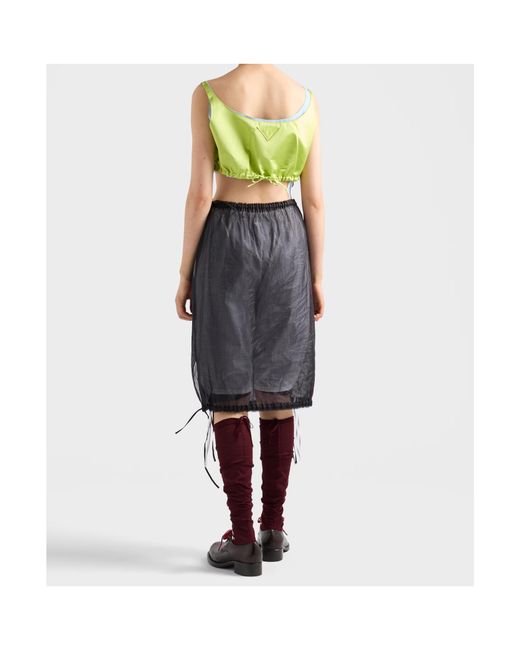 Prada Black Embroidered Organdy Midi-Skirt