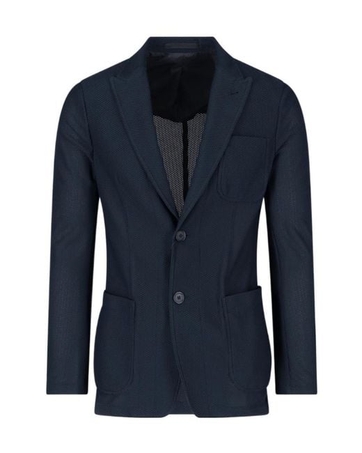 Giorgio Armani Blue Honeycomb-Knit Notch-Lapel Blazer for men