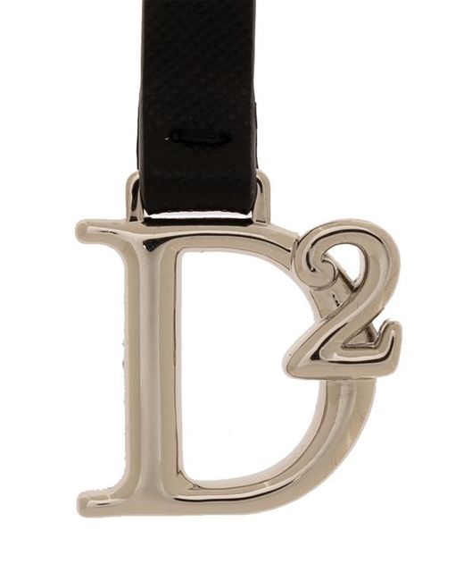 DSquared² White Logo Plaque Lobster Claw Fastened Keyring for men